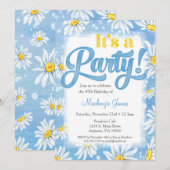 Daisy Birthday Invitation Blue Yellow Floral Kaart (Voorkant / Achterkant)