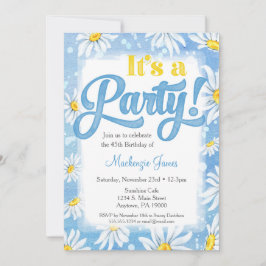 Daisy Birthday Invitation Blue Yellow Floral Kaart