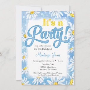 Daisy Birthday Invitation Blue Yellow Floral Kaart