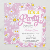 Daisy Birthday Invitation Pink Yellow Floral Kaart (Voorkant / Achterkant)