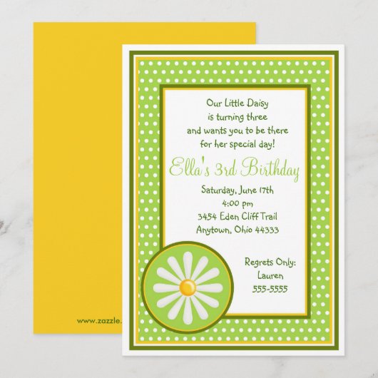 Daisy Birthday Invitations Kaart (Voorkant / Achterkant)