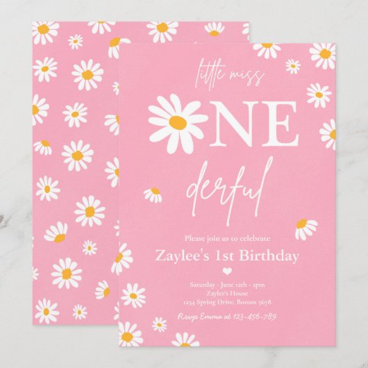 Daisy Birthday Party Bohmian Little Miss Onederful Kaart (Voorkant / Achterkant)