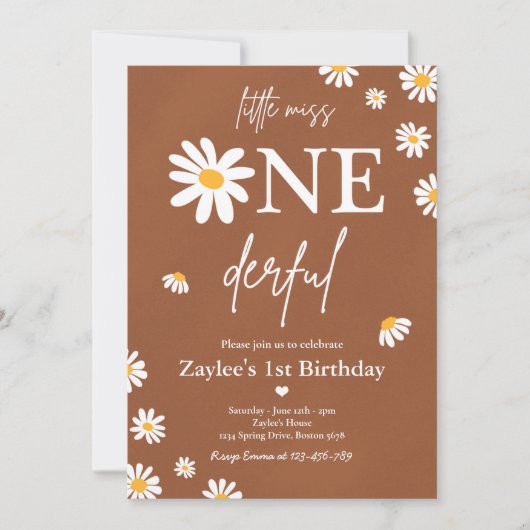 Daisy Birthday Party Bohmian Little Miss Onederful Kaart (Voorkant)