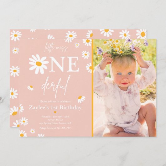 Daisy Birthday Party Bohmian Little Miss Onederful Kaart (Voorkant / Achterkant)