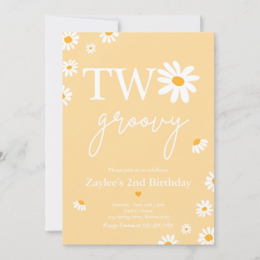 Daisy Birthday Party Bohmian Two Groovy Birthday Kaart (Voorkant)