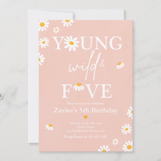 Daisy Birthday Party Bohmian Young Wild and Vijf Kaart (Voorkant)