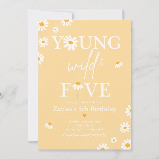 Daisy Birthday Party Bohmian Young Wild and Vijf Kaart (Voorkant)