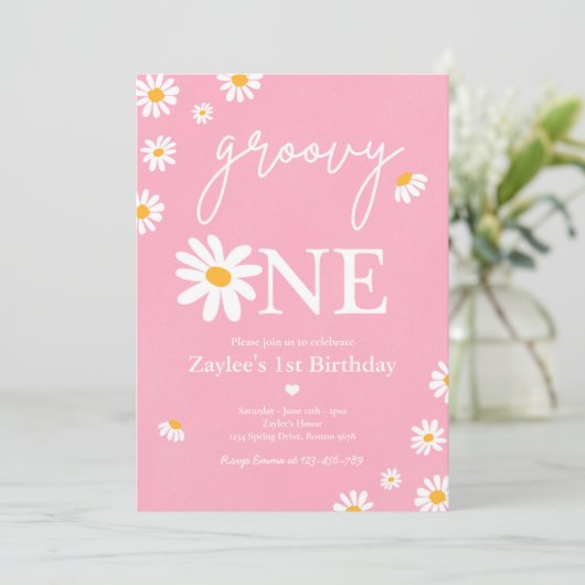 Daisy Birthday Party Boho Groovy One 1e verjaardag Kaart (Staand voorkant)