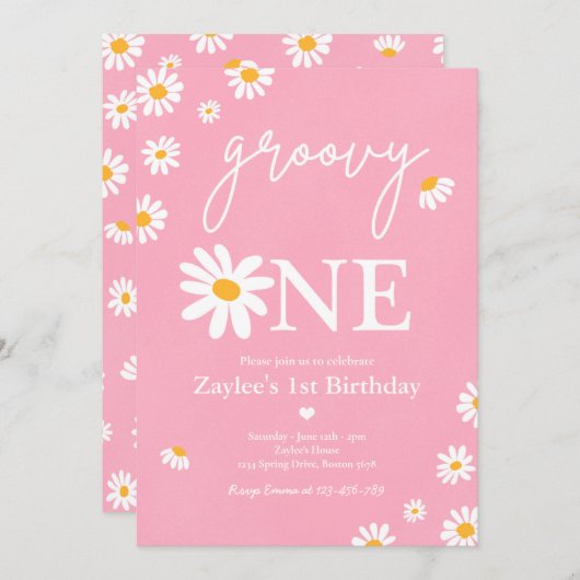 Daisy Birthday Party Boho Groovy One 1e verjaardag Kaart (Voorkant / Achterkant)