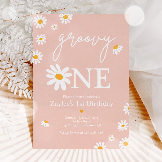 Daisy Birthday Party Boho Groovy One 1e verjaardag Kaart