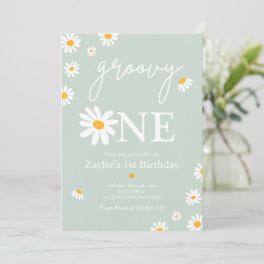 Daisy Birthday Party Boho Groovy One 1e verjaardag Kaart (Staand voorkant)