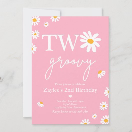 Daisy Birthday Party Boho Two Groovy 2e verjaardag Kaart (Voorkant)