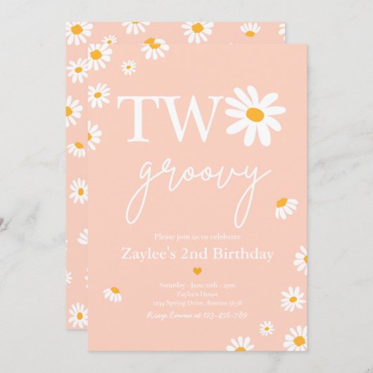 Daisy Birthday Party Boho Two Groovy 2e verjaardag Kaart (Voorkant / Achterkant)