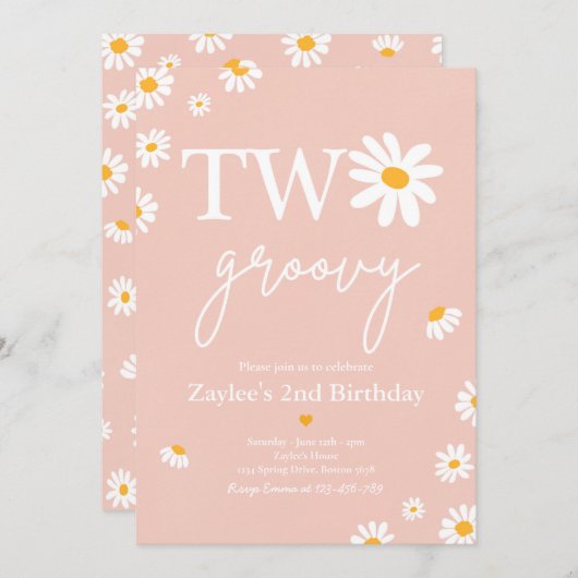 Daisy Birthday Party Boho Two Groovy 2e verjaardag Kaart (Voorkant / Achterkant)