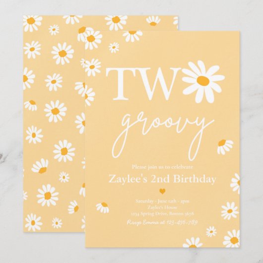 Daisy Birthday Party Boho Two Groovy 2e verjaardag Kaart (Voorkant / Achterkant)