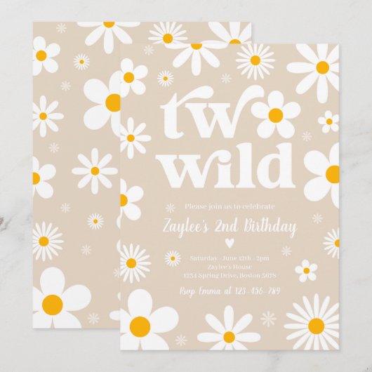 Daisy Birthday Party Boho Two Wild 2e verjaardag Kaart (Voorkant / Achterkant)