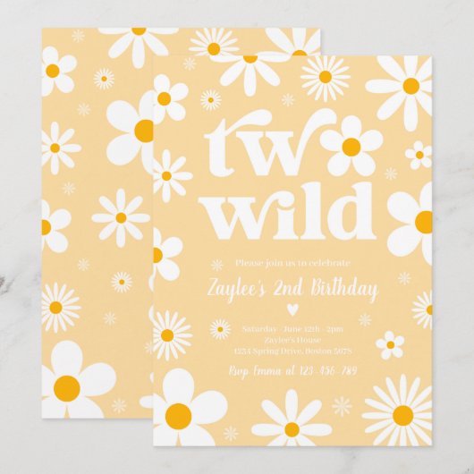 Daisy Birthday Party Boho Two Wild 2e verjaardag Kaart (Voorkant / Achterkant)