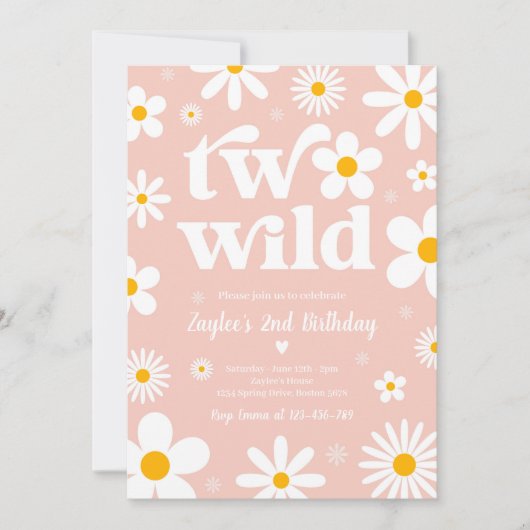 Daisy Birthday Party Boho Two Wild 2e verjaardag Kaart (Voorkant)