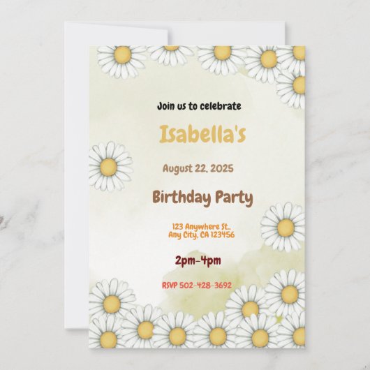 Daisy Birthday Party Invitation Kaart (Voorkant)