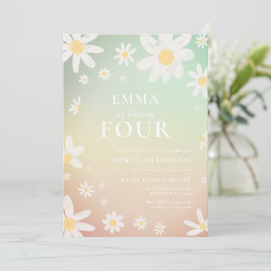 Daisy Birthday Party Invitation Kaart (Staand voorkant)