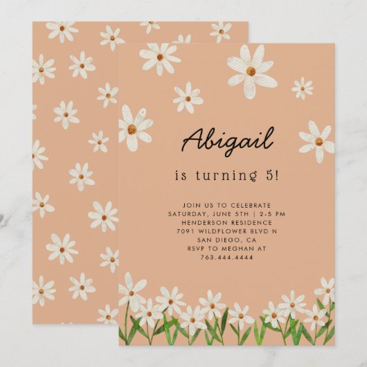 Daisy Birthday Party Kaart (Voorkant / Achterkant)