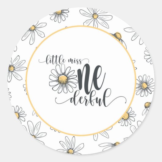 Daisy Birthday Sticker - Little Miss ONEderful - W (Voorkant)