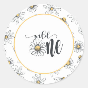 Daisy Birthday Sticker - Wild One - White