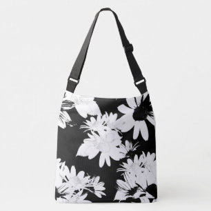 Daisy Black and White floral montage Crossbody Tas
