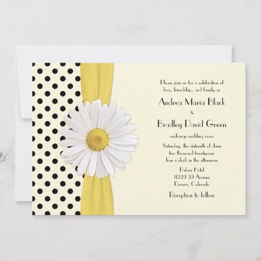 Daisy Black en Ivory Polka Dot Wedding Invitation Kaart (Voorkant)