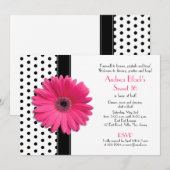 Daisy Black White Polka Dot Sweet 16 Uitnodiging (Voorkant / Achterkant)