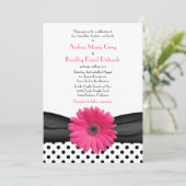Daisy Black White Polka Dot Wedding Invitation Kaart (Staand voorkant)