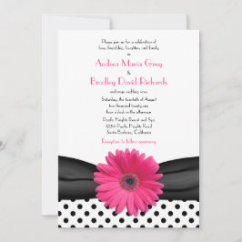 Daisy Black White Polka Dot Wedding Invitation Kaart