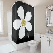 Daisy Black White Simple Floral Gold Personal Douchegordijn (In situ)