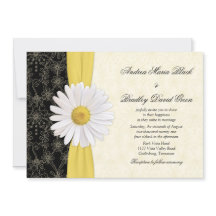 Daisy Black Yellow, ivoor Wedding Invitation