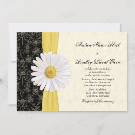 Daisy Black Yellow, ivoor Wedding Invitation Kaart
