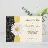 Daisy Black Yellow, ivoor Wedding Invitation Kaart (Staand voorkant)