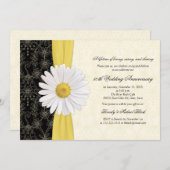 Daisy Black Yellow, Ivory Jubileum Invitation Kaart (Voorkant / Achterkant)