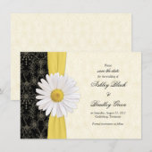 Daisy Black Yellow, Ivory Wedding Save the Date (Voorkant / Achterkant)