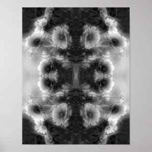Daisy Blanket Flower Black en White Abstract Poster