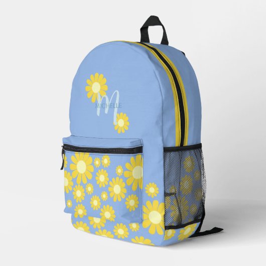 Daisy Blauw Groen Bedrukte Rugzak (Achterkant Hoek Rechts)