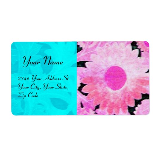 DAISY, blauw turquoise roze zwart Etiket (Voorkant)