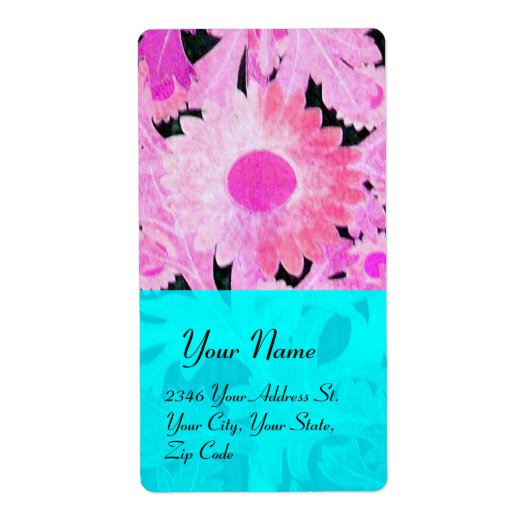 DAISY, blauw turquoise roze zwart Etiket (Voorkant)