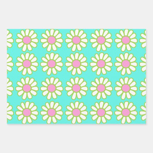 Daisy Blauwgroen Inpakpapier Vel (Voorkant)