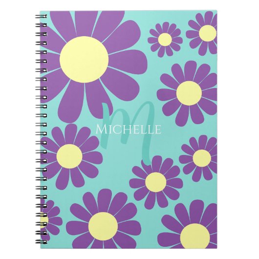 Daisy Blauwgroen Paarse Monogram Notitieboek (Voorkant)
