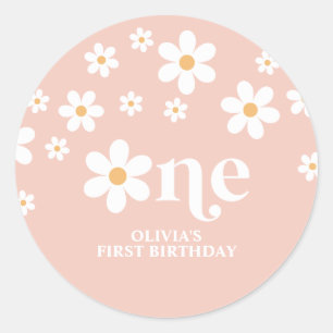 Daisy bloem 1e verjaardag ronde sticker