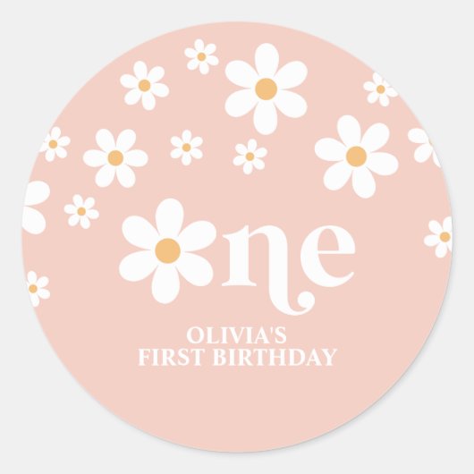 Daisy bloem 1e verjaardag ronde sticker (Voorkant)