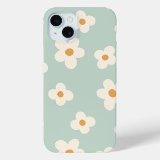 Daisy bloem bloemengroen patroon pastel kleuren iPhone 15 mini hoesje