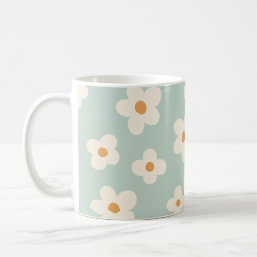 Daisy bloem bloemengroen patroon pastel kleuren koffiemok (Links)