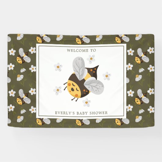 Daisy Bloem Hommell Bij Groene Baby Shower Spandoek (Horizontaal)