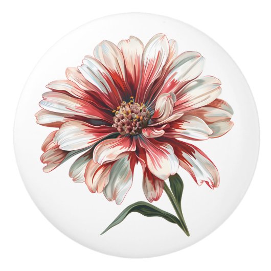 Daisy bloem in rood wit keramische knop (Voorkant)